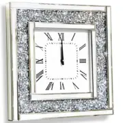 Silver Square Mirror Clock 20x20inches Crystal Sparkle Twinkle Bling Crushed ...