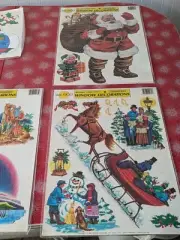 3 x Vintage 1990 Static Clings Sticks Christmas Window Decorations Mixed