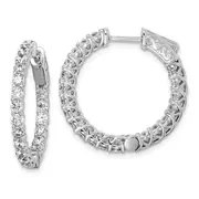 Sterling Silver Shimmer Rhodium-Plated 40 Stone 2.5mm Cz In And Out Round Hinged Hoop Earrings