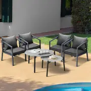 Livsip 6PC Outdoor Patio Lounge Set Furniture Grey 50/70cm Coffee Table Set