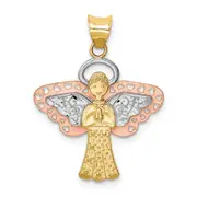 14k Two-tone Gold w/White Rhodium Satin/Polished Angel Pendant