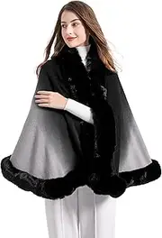 [ZLYC] Women's Winter Faux Fur Poncho Cape Knitted Scarf Stole Warm Cardigan, Dip Dye