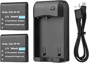 Labymos NP-40 Battery Charger with LED Indicator Light + 2pcs NP-40 Batteries 3.7V 800mAh with USB Charging Cable