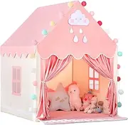 Kid Tent with Lights, Princess Tents for Girls Toy House Toddlers Kids Play Tent Large Indoor Playhouse with Windows and Roll Up Door Pink Princess Castle Play Tents Girls & Boys Toy Gifts
