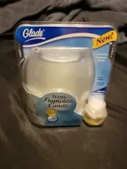 2007 Rare Glade Wisp Flameless Candle Clean Linen Scent Glass Holder NEW!! Nos