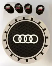 2pk Cup Mat Car Drink Holder Insert Silicone Coaster Set Audi & Air Valve Caps