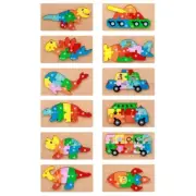 Wooden Toddler Puzzles Learning Toy Numbers Color Shapes Vehicles Dinosaur