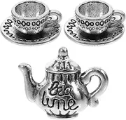Vaguelly Miniature Tea Cup Set, Vintage Dollhouse Teapot Tiny Tea Cups, Little Girls Dollhouse Coffee Shop Kitchen Accessories for Pretend Toy Photography Props Silver