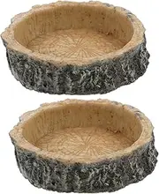 PERSELOSO 2Pcs Tortoise Feeding Basin Natural Color Reptile Food Holder Pet Water Feeder Durable Design for Turtles Lizards Snakes for Reptile Enclosure