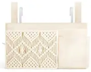 Bedside Caddy Hanging Organizer, Boho Macrame Storage with Fixed Straps and