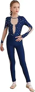 [Riismen] Kids Girls Sparkle Long Sleeve Full Body Unitard Gymnastics Dance Leotard Skating Jumpsuit Catsuit