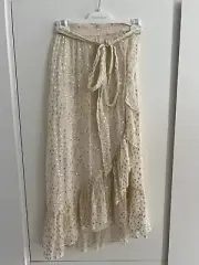 Zimmermann Lurex Dot Wrap Skirt | Cream & Gold, Silk Blend, Midi, Waist Tie