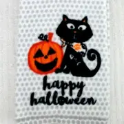 Nicole Miller KITCHEN TOWELS 2 Happy Halloween Pumpkin Black Cat Gray White NEW