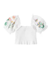 [Stella McCartney Kids] Stella McCartney Kids Floral smocked linen and cotton top Y 12 white