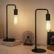 HAITRAL Vintage Industrial Bedside Lamps Set of 2 - Metal Desk Lamp with Circular Base, Nightstand Lighting for Bedroom, Office, Living Room - Black Retro Edison Style Table Lamp