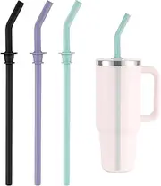 3pcs Replacement Straws for Hydro Flask Travel Tumbler 40oz, BPA Free Reusable Silicone Tumbler Straws for Hydro Flask Water Bottle Accessories (Purple, Black and Blue)