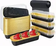 LNYZQUS Aluminum Foil Mini Loaf Pans with Lids 50 Pack, 6.8oz Rectangle Baking Cups Muffin Tins,Disposable Baking Tins Mini Baking Pans Holders for Mini Cake Bread -Black in Gold