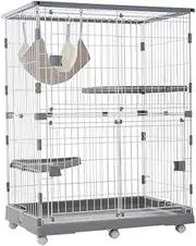 Cat Cage with Hammock, 2 Tiers, Cat with Casters, Multi-Tier, Stylish, Cat House, Home Home, Protection from Escape Prevention, Multiple Breeds, Steel, Pet Cage