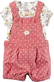 [Carter's] Girl 2-Piece Floral Tee & Pink Polka-dot Bunny Face Shortall (3M)