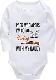 [WOOYONGING] Pack My Diaper I'm Going Hunting With My Daddy Coming Home Outfits for Baby Long Sleeve Baby Boy Neutral Outfit W
