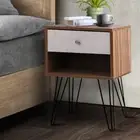 Bedside Table with Spacious Drawer Metal Wire Leg Walnut Aesthetical Practical