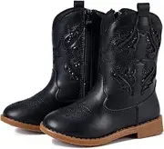 [Newsonet] Toddler Girls Cowboy Cowgirl Boots Round Toe Western Boots Mid Calf Side Zipper Riding Shoes for All Seasons Spring Summer Winter Fall