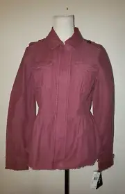 NEW Coffee Shop M Jacket peplum zips mulberry wine burgundy cotton 0791