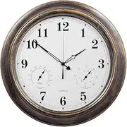Outdoor Large Wall Clock, 18 Inch Waterproof Garden Clock with Thermometer and Hygrometer Suitable for Outdoor Or Indoor Living Room Swimming Pool Terrace Wall Decoration