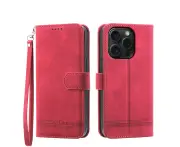 Flip Leather Wallet Case for iPhone 15 Pro - Red