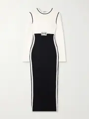 [Jean Paul Gaultier] Jean Paul Gaultier - Appliquéd Two-tone Ribbed Stretch-cotton Midi Dress - White - medium medium White