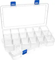 DARUITE 18 Grids Craft Storage Boxes with Compartments, Plastic Bead Storage Box, Storage Organiser with Lid for Beads Earring Fishing Hook Small Accessories(2 PCS)