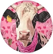 Cow Pink Roses Placemat, Placemats for Kitchen Table, Heat Resistant Round Placemats for Kitchen, Dining Table Indoor/Outdoor