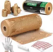 LCPCX Eco-Friendly Honeycomb Packing Paper 12"x300ft (FSC Certified) + 40 Stickers & Safety Cutter - Recyclable Bubble Wrap Alternative for Moving, Mailers, Warehouse Packaging