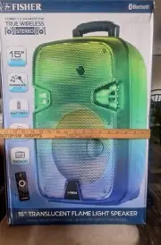 FISHER 15"TRANSLUCENT FLAME LIGHT SPEAKER Bluetooth.USB.AUX.FM RADIO. MIC INPUT