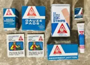 Vintage ACME First Aid Supplies (Gauze, Bandaids, Antiseptic Wipes, Cotton)