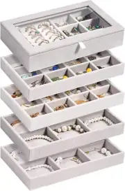 Stackable Jewelry Trays Organizer Set with Clear Lid, Trays for Drawer, Earring