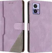 [XBS-Better] Case for Motorola Edge 30 Lite/Edge 30 Neo, Business Splicing Leather Magnetic Credit Card Holder Kickstand Wallet Cover Case for Motorola Edge 30 Lite/Edge 30 Neo-Purple