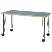 LAGKAPTEN / KRILLE desk, grey-turquoise/black, 140x60 cm