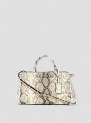 GUESS Women's Snake Print Lefia Luxury Satchel Bag in Beige