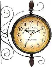 Double Sided Clock Waterproof Wall Mount Double-Sided Clock Hanging Decor Double Sided Wall Clock Train Grand for Patio, Garage, Train Station Clock