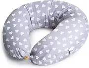 Niimo XXL Pregnancy Pillow and Side Sleeper Pillow with Washable Nursing Pillow 100% Cotton - Positioning Pillow - Grey/White Hearts