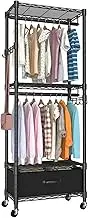 VyGrow Clothes Rack, Clothing Rack for Hanging Clothes, 4 Tiers Adjustable Closet Organizer System with Drawer | Double Rods | Side Hooks | Load 445lbs | 23" L x 13.18" W x 78.74" H | Black