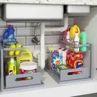 under Sink Organizer, Pull Out Cabinet Organizer 2 Tier Slide Out Sink Shelf Cab