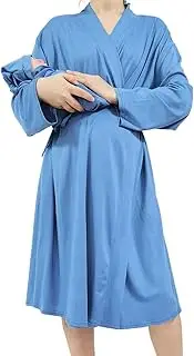 [QTECLOR] Mommy Robe for Maternity with Matching Swaddle Blanket Girls Boys, Delivery Labor Robe for Hospital Women Dress