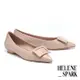平底鞋 HELENE_SPARK 簡約氣質純色方釦全真皮尖頭平底鞋－粉