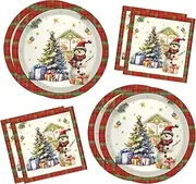 Christmas Paper Plates and Napkins Christmas Party Supplies Red Plaid Plates and Napkins Christmas Tree Pattern Tableware 16 9'' Christmas Tree Paper Plates 20 Christmas Tree Napkins for 16 Guests