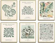 Sage Green Aesthetic Wall Art Prints,Abstract Matisse Wall Art for Bedroom,Vintage Gallery Wall Decor, Boho Retro Artwork Posters for Living Room Dorm Home Decor