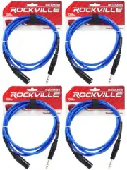 4 Rockville RCXMB6-BL Blue 6' Male REAN XLR to 1/4'' TRS Balanced Cables