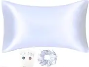 100% Mulberry Silk Pillowcase for Hair and Skin Both Side Natural Hypoallergenic Smooth Pillowcase with Hidden Zippe Gift Box Package (Standard(51X75CM), White)
