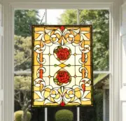 Floral Rose Tiffany Style Flower Design Suncatcher Window Panel 18x24in